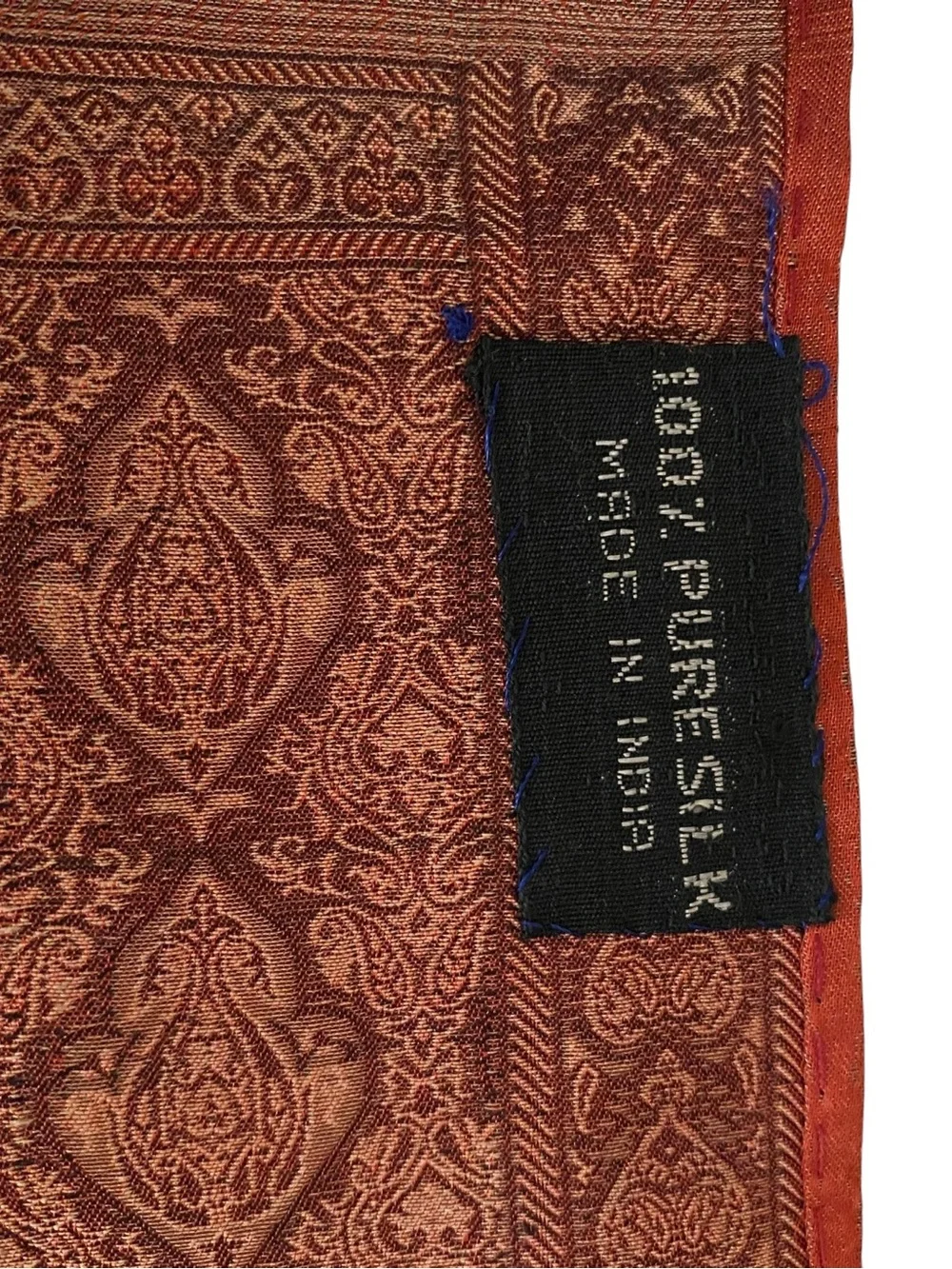 100% Silk Scarf Made in India Rust Burnt Orange 10” Wide Elegant